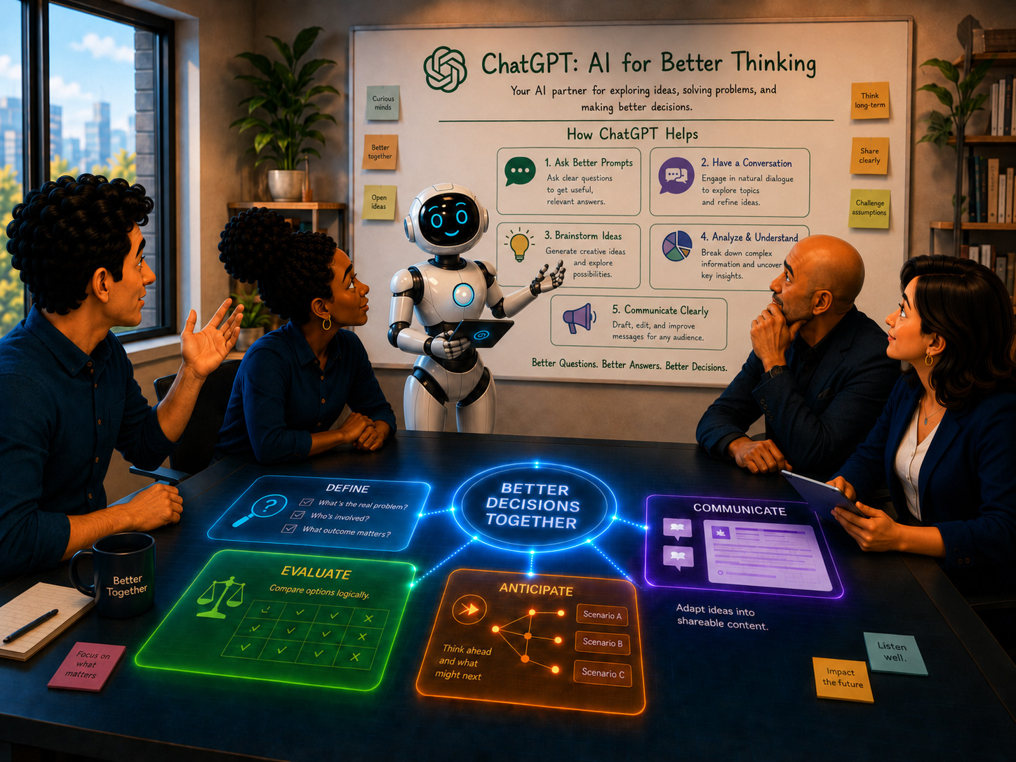 A professional team being briefed on ChatGPT.