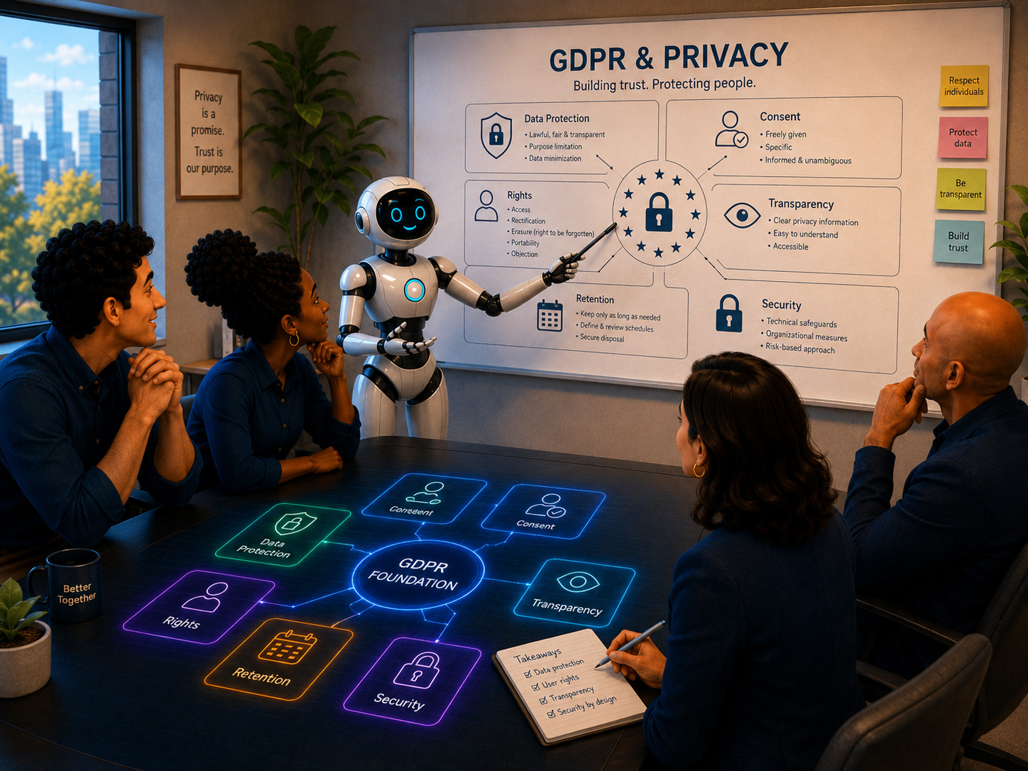 A professional team being briefed on GPDR policy.